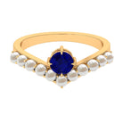 2 CT Solitaire Blue Sapphire and Freshwater Pearl Chevron Ring AAA - Rosec Jewels