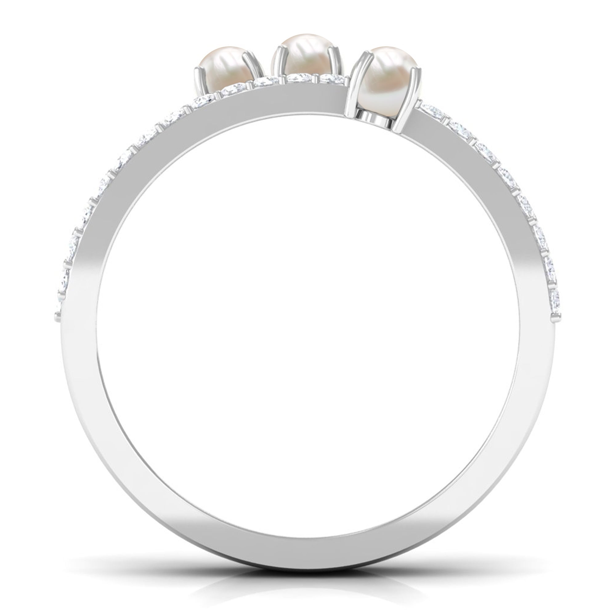 Rosec Jewels-Cultured Freshwater Pearl Wedding Band Ring with Diamond
