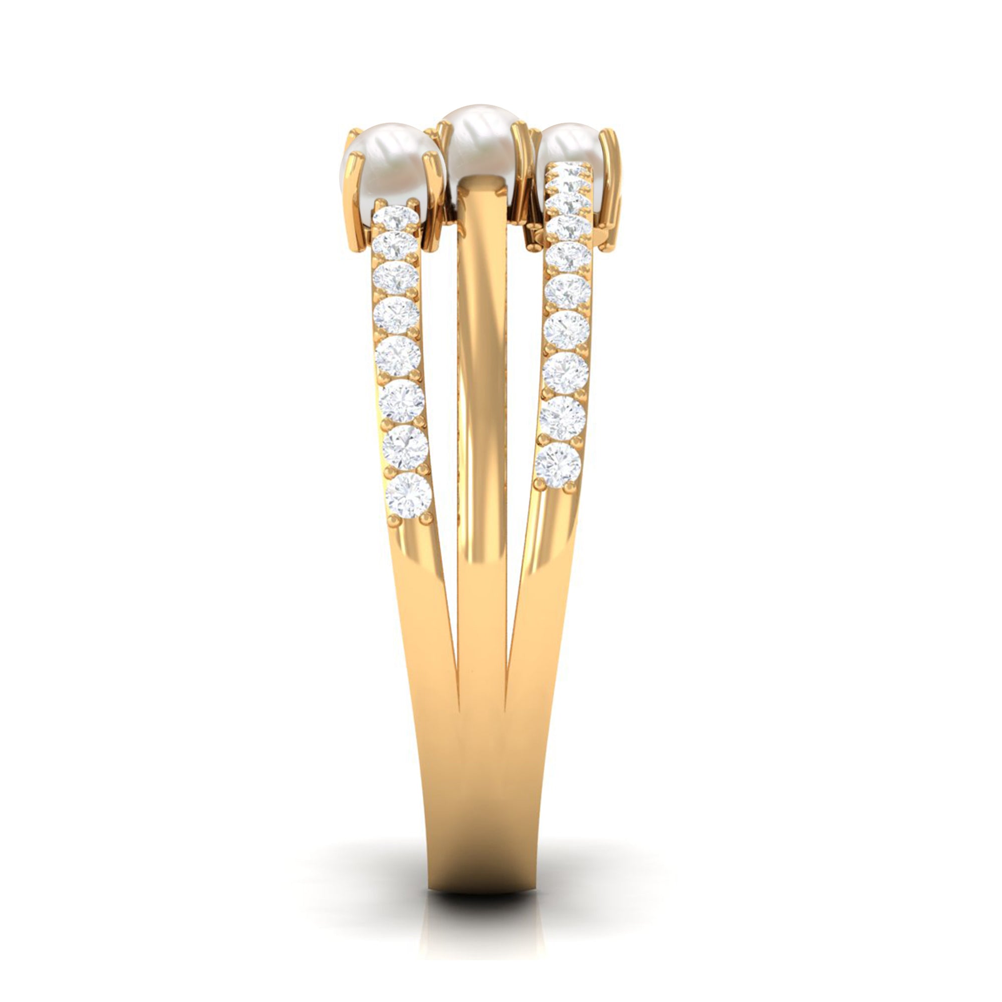 Rosec Jewels-Cultured Freshwater Pearl Wedding Band Ring with Diamond