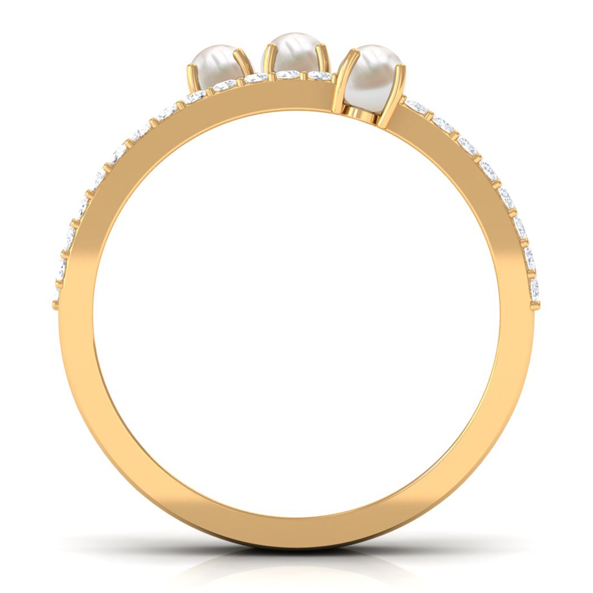 Rosec Jewels-Cultured Freshwater Pearl Wedding Band Ring with Diamond