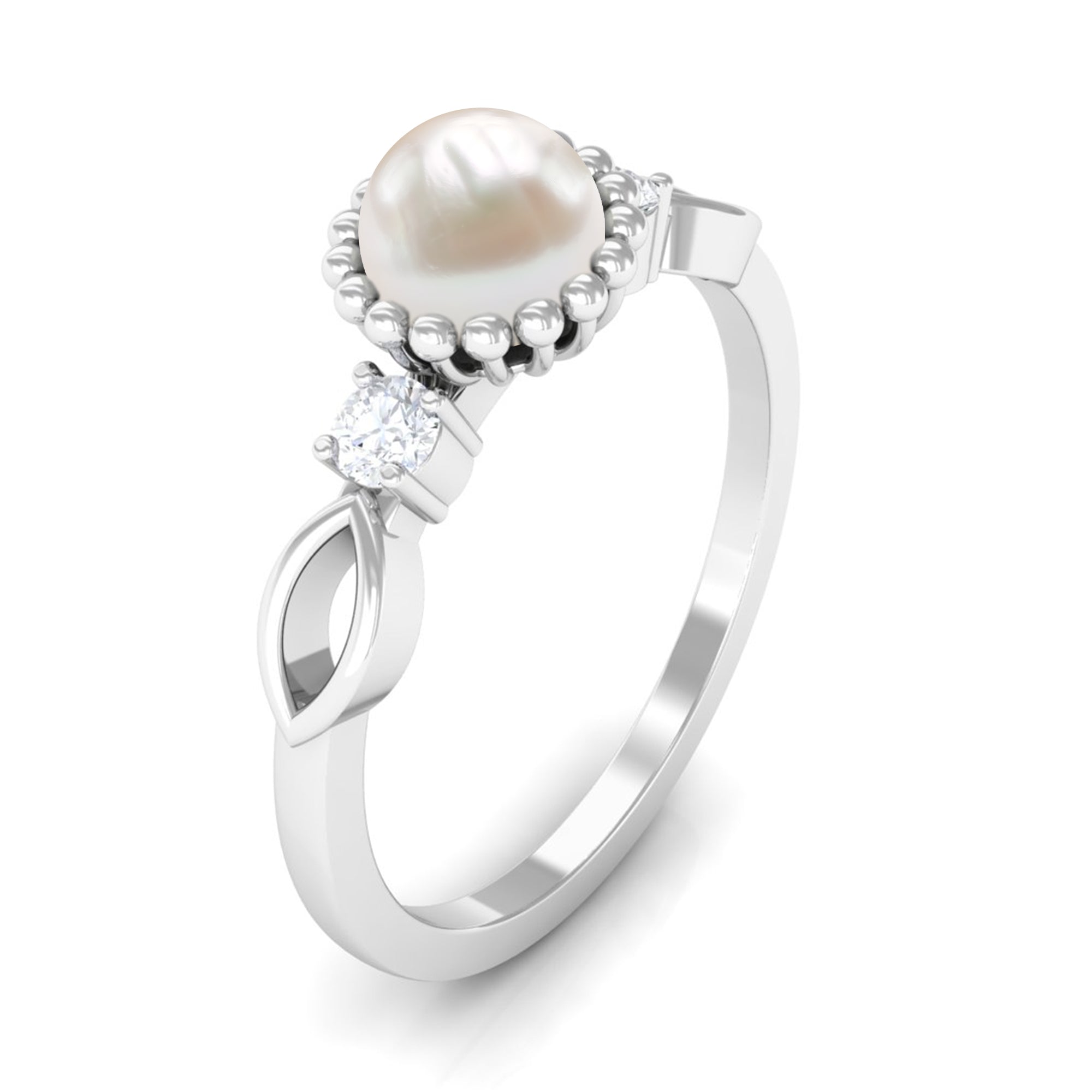 Rosec Jewels-Natural 2 Carat Freshwater Pearl Engagement Ring with Diamond