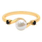 2 Carat Freshwater Pearl Bypass Engagement Ring with Black Diamond AAA - Rosec Jewels