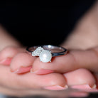 Cultured 3 Carat Freshwater Pearl Solitaire Engagement Ring with Diamond AAA - Rosec Jewels