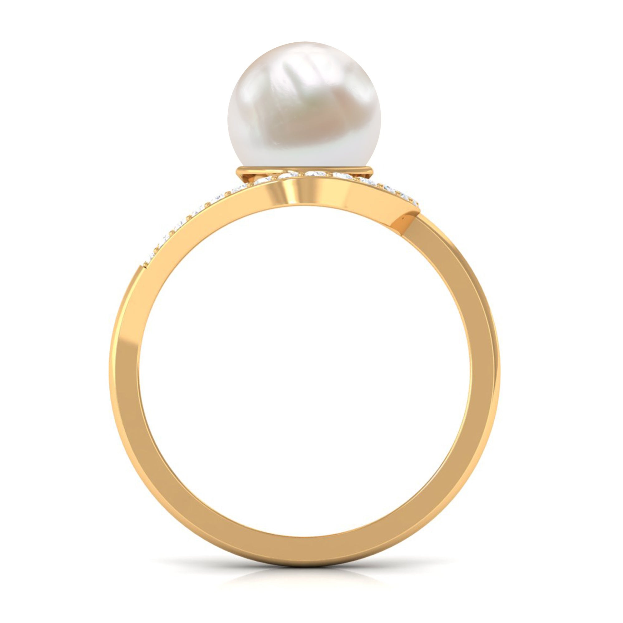 7.48 Carat Freshwater Pearl Engagement Ring with Diamond AAA - Rosec Jewels