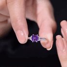 Natural 1.3 Carat Amethyst Asscher Cut Engagement Ring with Diamond AAA - Rosec Jewels