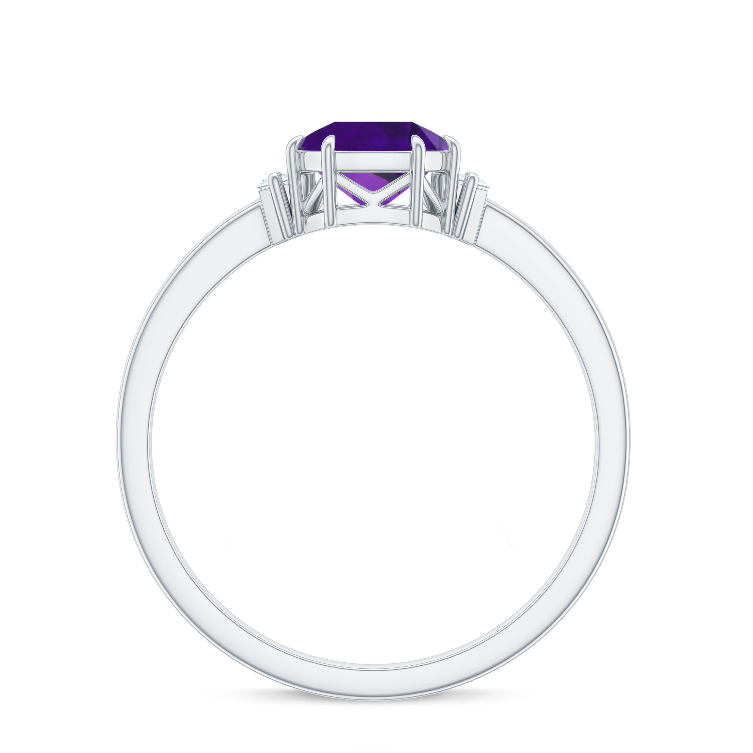 Natural 1.3 Carat Amethyst Asscher Cut Engagement Ring with Diamond AAA - Rosec Jewels