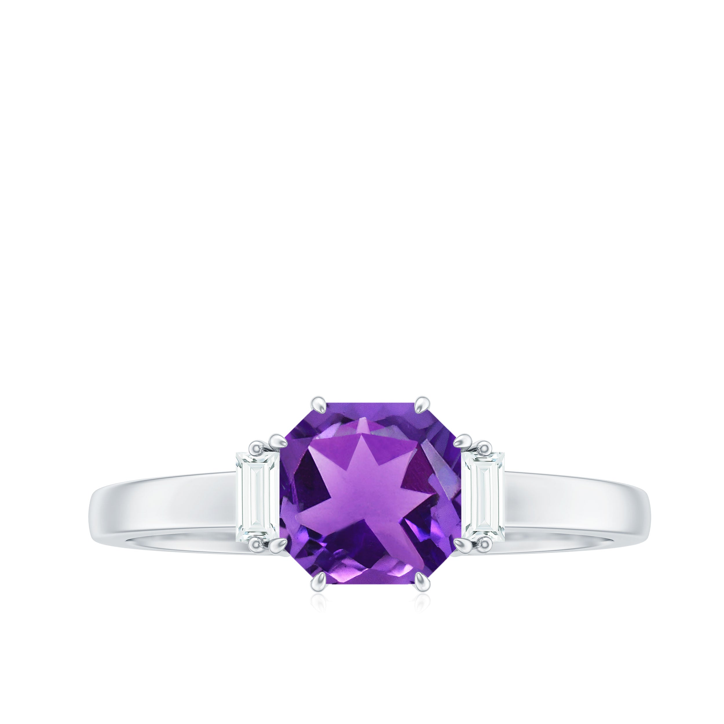 Natural 1.3 Carat Amethyst Asscher Cut Engagement Ring with Diamond AAA - Rosec Jewels