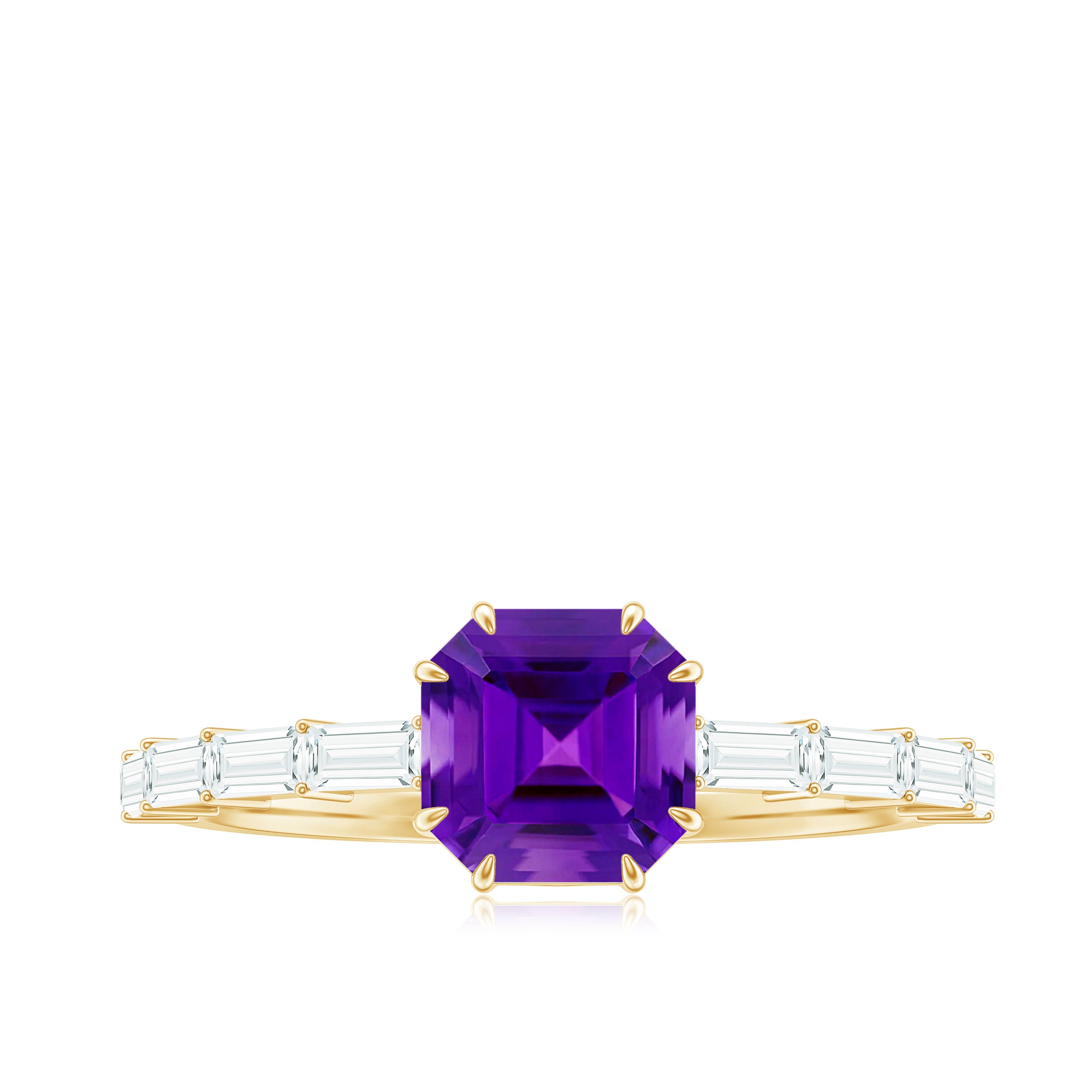 3 Carat Amethyst Asscher Cut Engagement Ring with Diamond AAA - Rosec Jewels