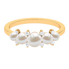 Rosec Jewels-Natural Freshwater Pearl 5 Stone Anniversary Ring with Diamond