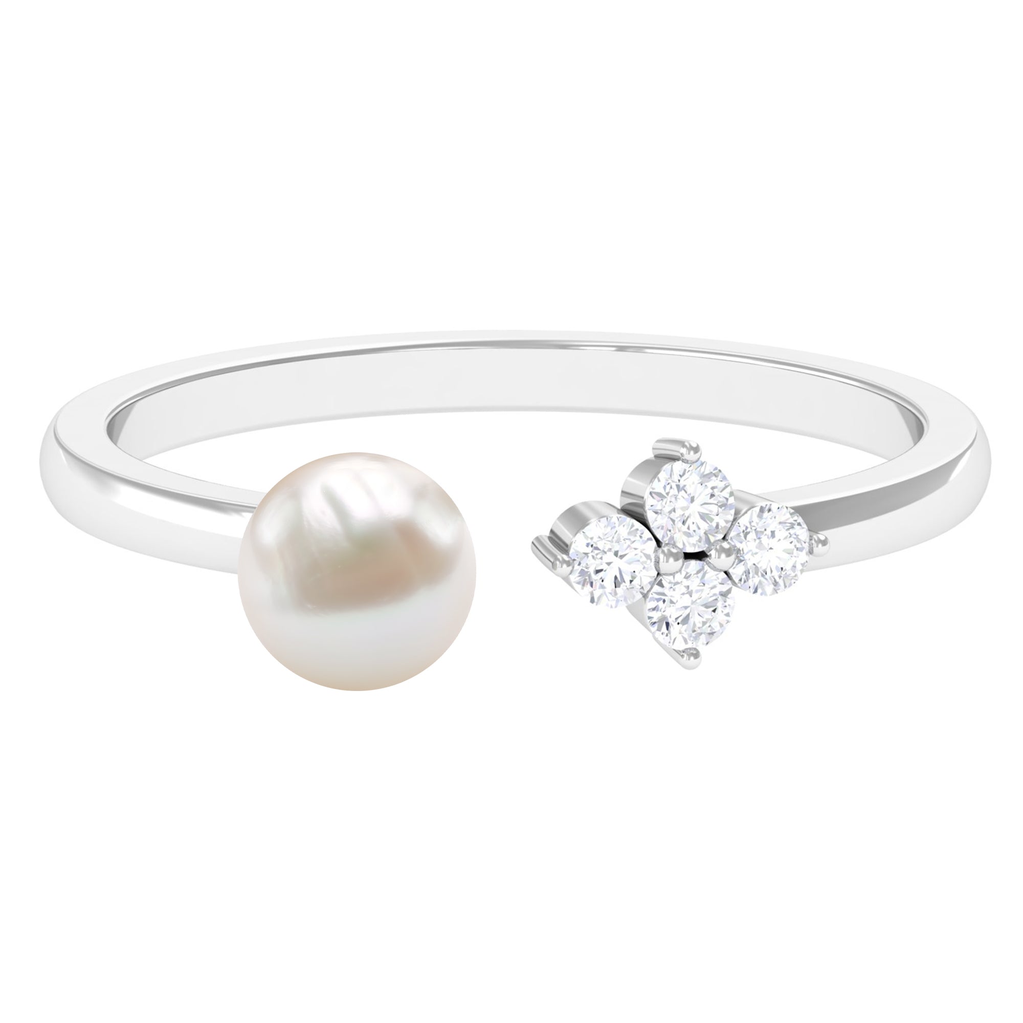 Cultured 2 Carat Freshwater Pearl Promise Ring with Diamond AAA - Rosec Jewels