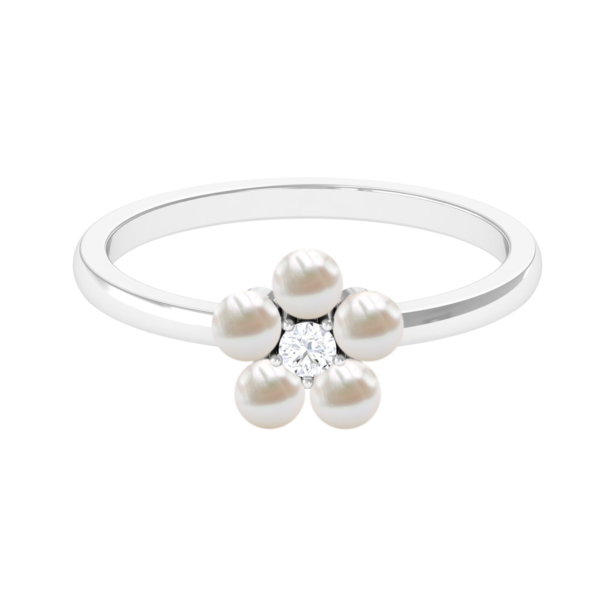 Freshwater Pearl Floral Promise Ring with Moissanite Stone Freshwater Pearl - ( AAA ) - Quality - Rosec Jewels