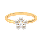Rosec Jewels-Cultured Freshwater Pearl Flower Promise Ring with Lab Diamond