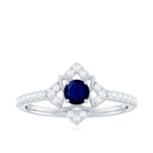 Real Blue Sapphire Diamond Flower Engagement Ring for Women AAA - Rosec Jewels