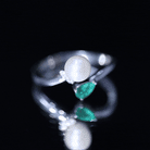 Cultured Freshwater Pearl and Emerald Toi Et Moi Promise Ring AAA - Rosec Jewels