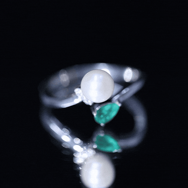 Cultured Freshwater Pearl and Emerald Toi Et Moi Promise Ring AAA - Rosec Jewels