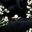 Cultured Freshwater Pearl and Emerald Toi Et Moi Promise Ring AAA - Rosec Jewels