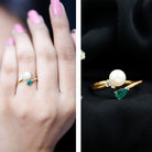 Cultured Freshwater Pearl and Emerald Toi Et Moi Promise Ring AAA - Rosec Jewels