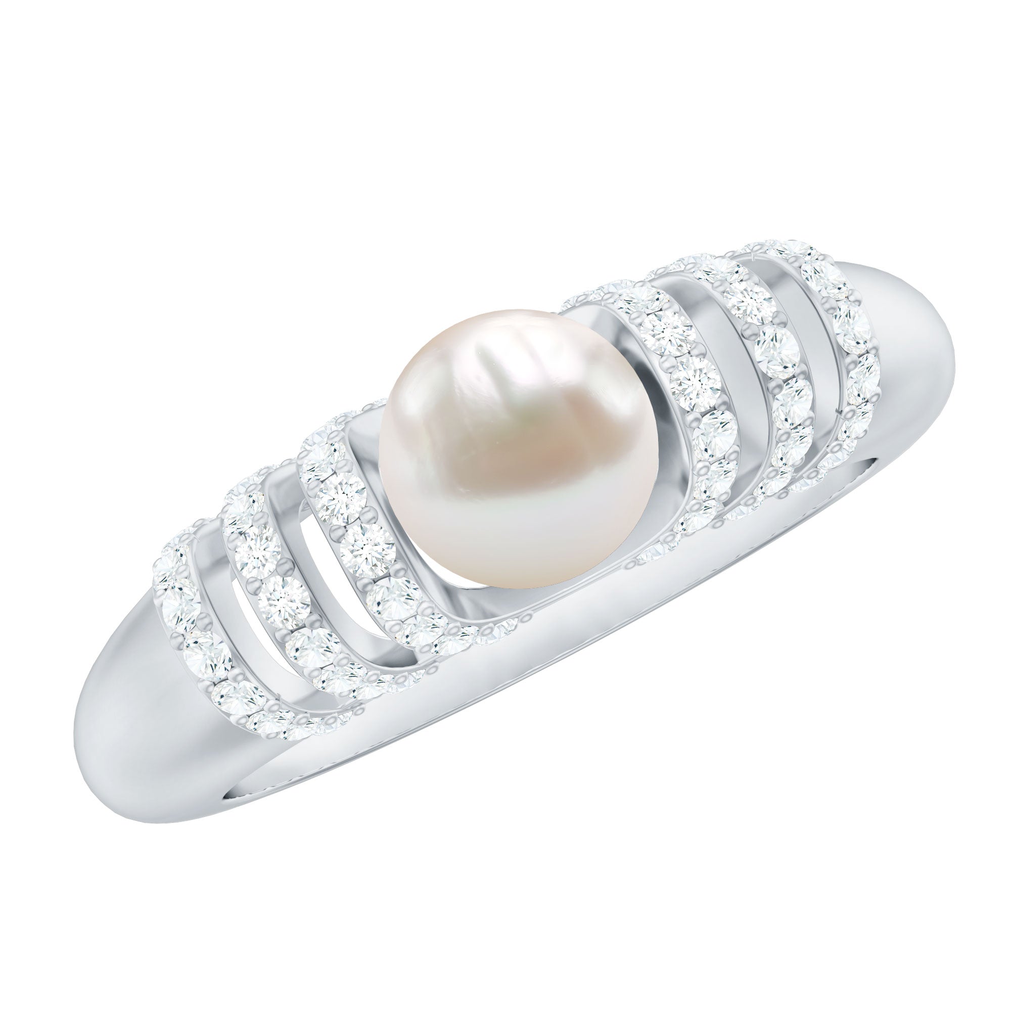 2 Carat Freshwater Pearl Diamond Engagement Ring for Women AAA - Rosec Jewels