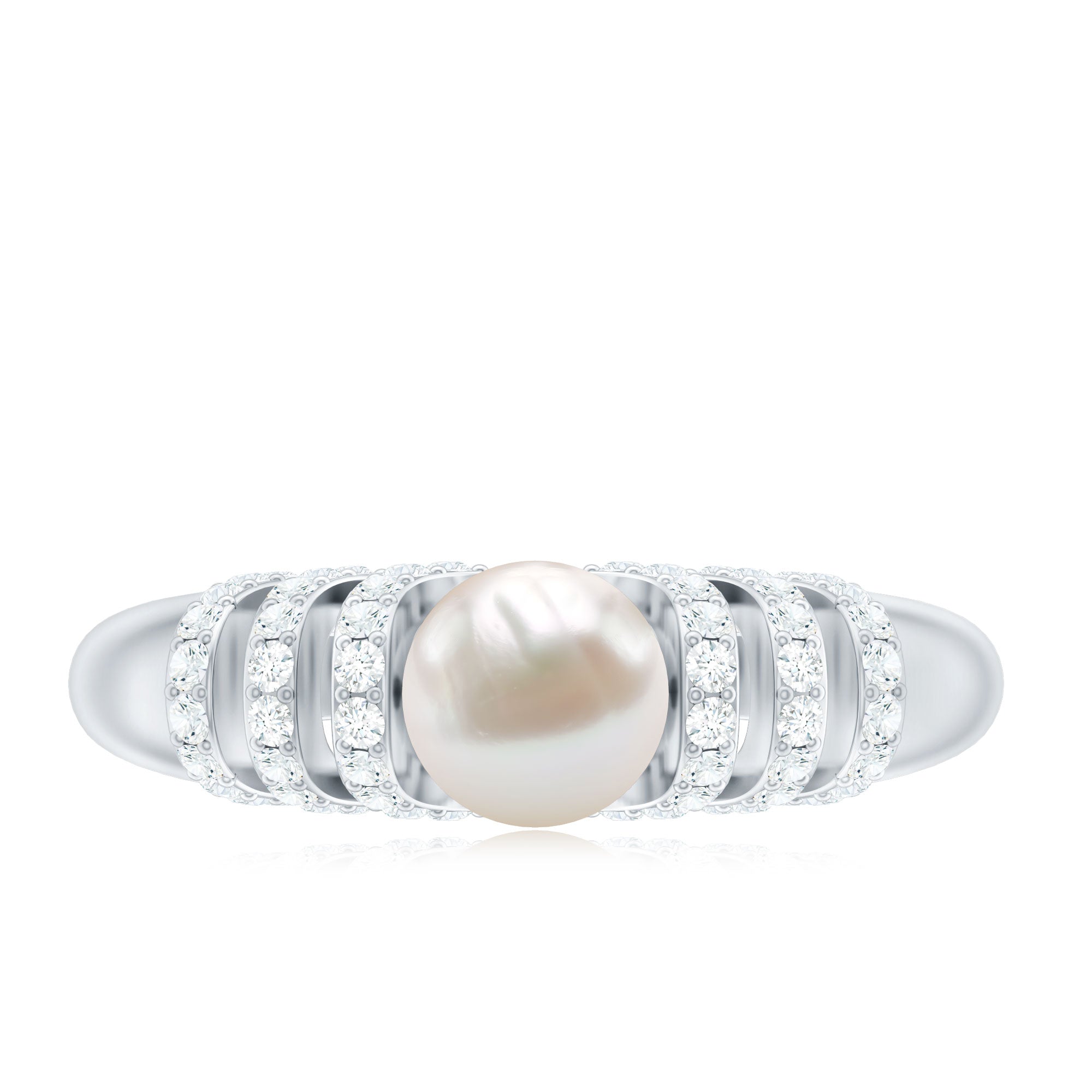 2 Carat Freshwater Pearl Diamond Engagement Ring for Women AAA - Rosec Jewels