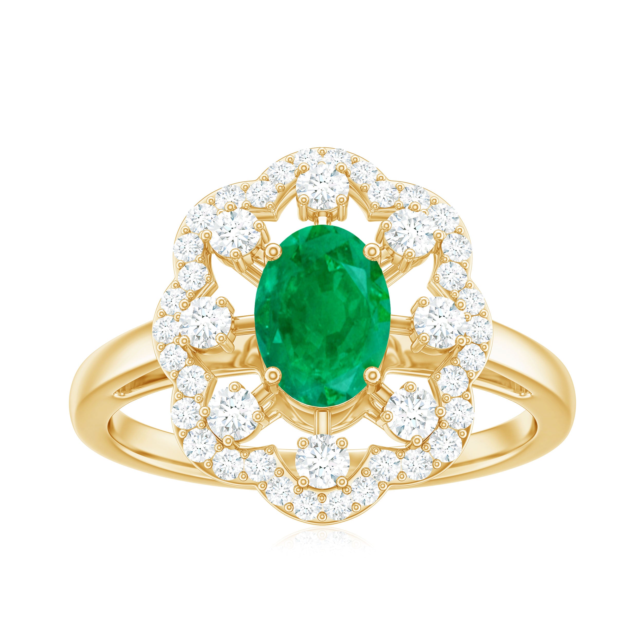 0.7 Carat Oval Emerald Designer Engagement Ring with Diamond AAA - Rosec Jewels