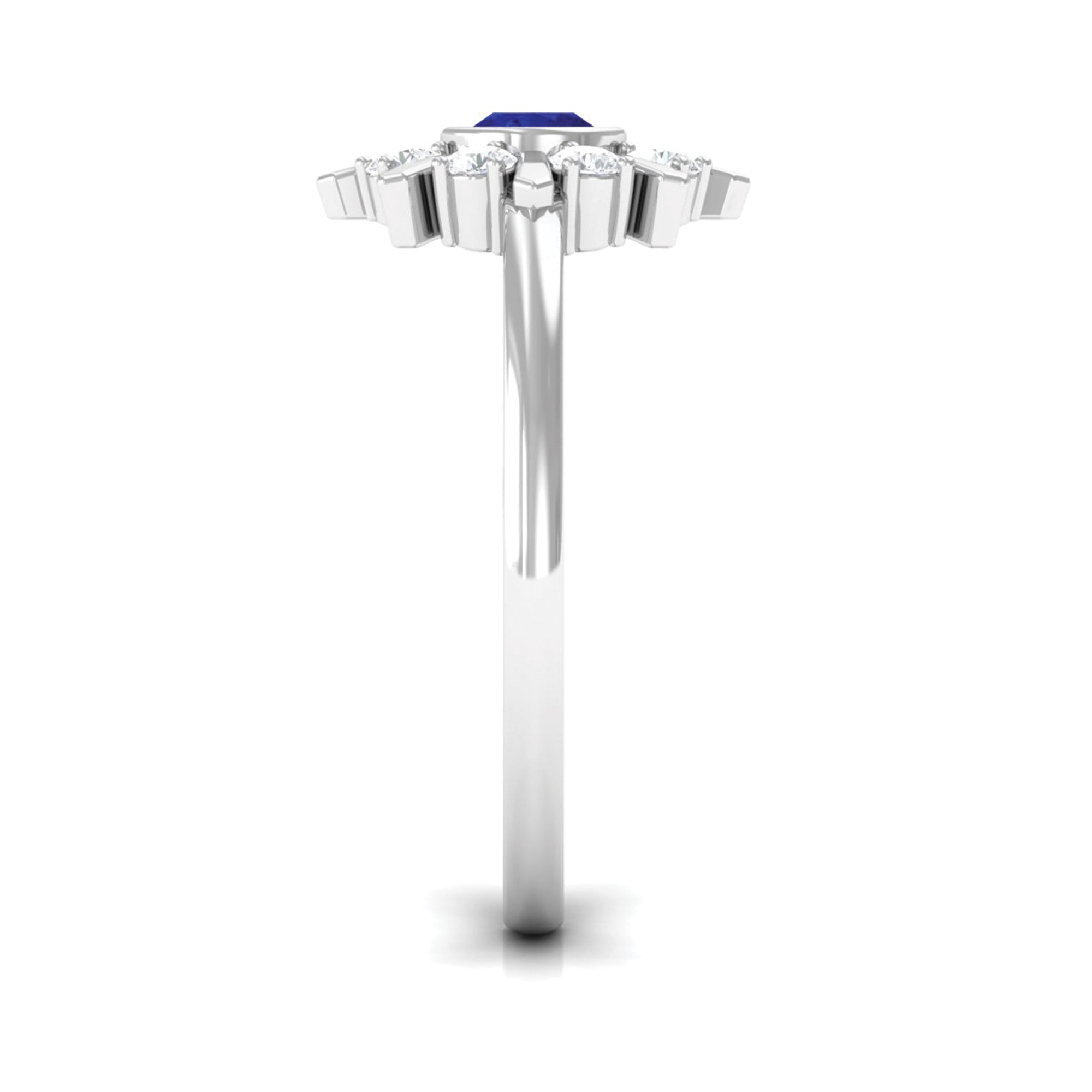 Certified Real Blue Sapphire Flower Promise Ring with Diamond AAA - Rosec Jewels