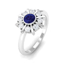 Certified Real Blue Sapphire Flower Promise Ring with Diamond AAA - Rosec Jewels