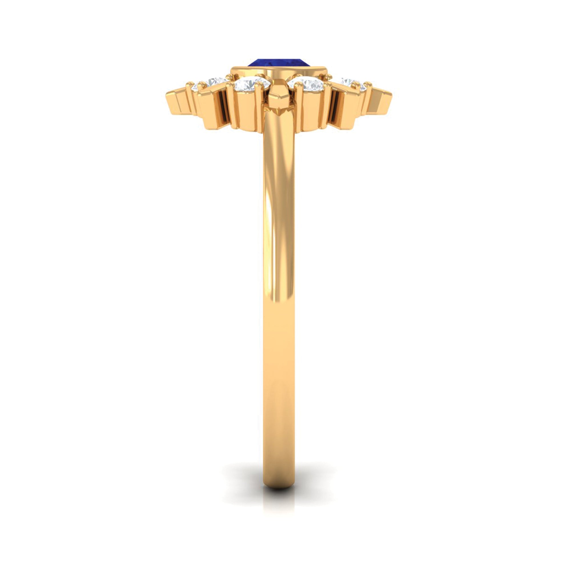 Certified Real Blue Sapphire Flower Promise Ring with Diamond AAA - Rosec Jewels
