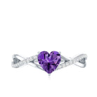 Rosec Jewels-Genuine 0.9 Carat Amethyst Heart Engagement Ring with Diamond Crossover Shank