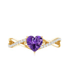 Rosec Jewels-Genuine 0.9 Carat Amethyst Heart Engagement Ring with Diamond Crossover Shank