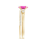 1.50 CT Oval Cut Solitaire Created Pink Sapphire Ring Set with Diamond AAAA - Rosec Jewels
