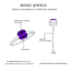 Rosec Jewels-Bezel Asscher Amethyst Solitaire Ring with Diamond Side Stones