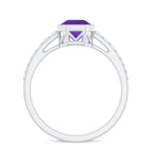 Rosec Jewels-Bezel Asscher Amethyst Solitaire Ring with Diamond Side Stones