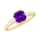 Rosec Jewels-Bezel Asscher Amethyst Solitaire Ring with Diamond Side Stones