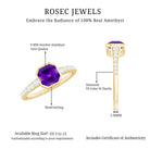 Rosec Jewels-Bezel Asscher Amethyst Solitaire Ring with Diamond Side Stones