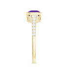 Rosec Jewels-Bezel Asscher Amethyst Solitaire Ring with Diamond Side Stones