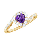 Real 0.9 Carat Amethyst Heart Engagement Ring with Diamond Halo AAA - Rosec Jewels