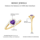Real 0.9 Carat Amethyst Heart Engagement Ring with Diamond Halo AAA - Rosec Jewels