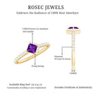 Certified Real 1.2 Carat Amethyst Princess Cut Engagement Ring with Diamond AAA - Rosec Jewels