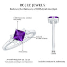 Princess Cut Amethyst Promise Ring with Diamond Trio AAA - Rosec Jewels