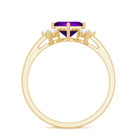 Princess Cut Amethyst Promise Ring with Diamond Trio AAA - Rosec Jewels