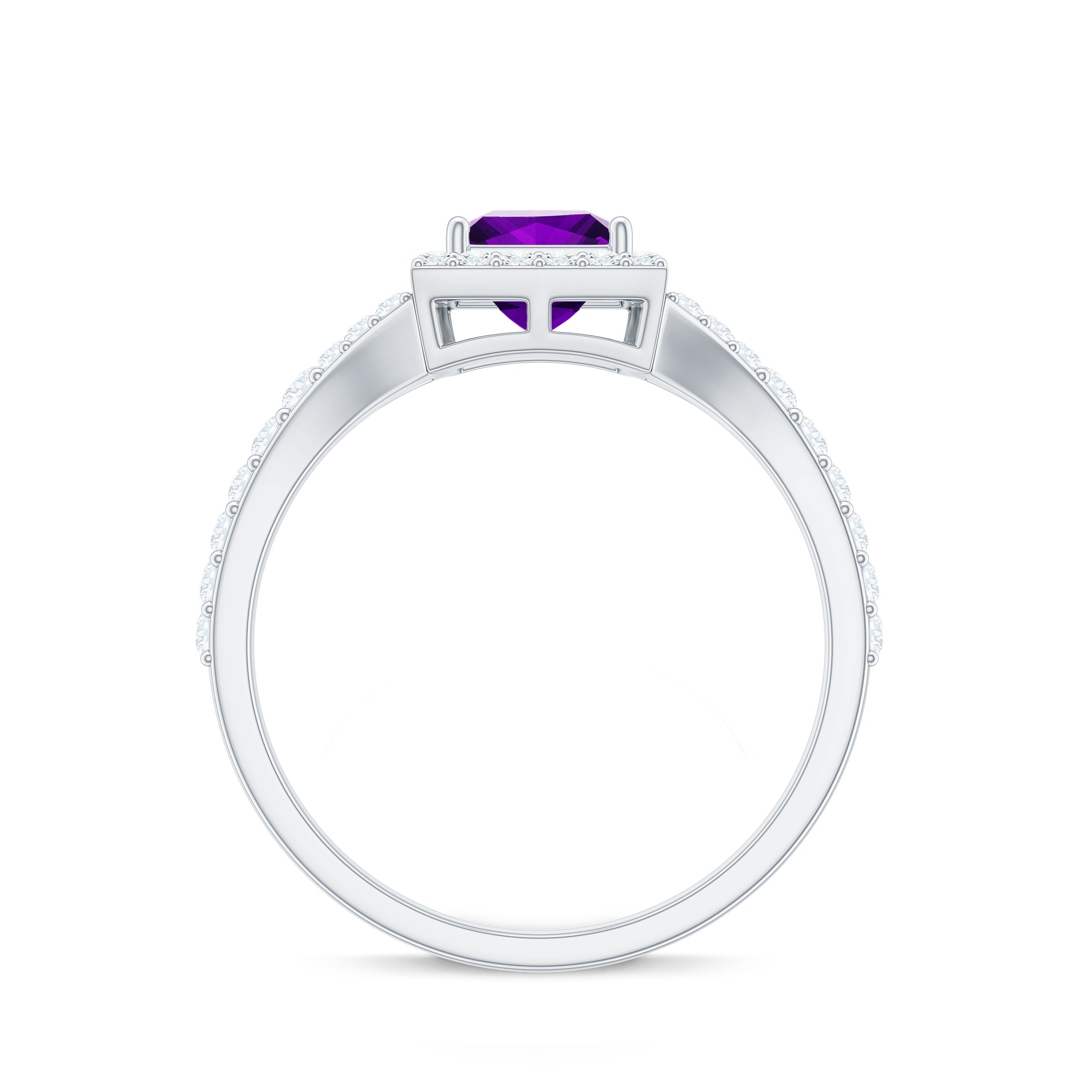 1.2 Carat Amethyst Princess Cut Engagement Ring with Moissanite Split Shank AAA - Rosec Jewels