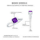 Real 1.2 Carat Amethyst Princess Cut Engagement Ring with Diamond Bypass Shank AAA - Rosec Jewels