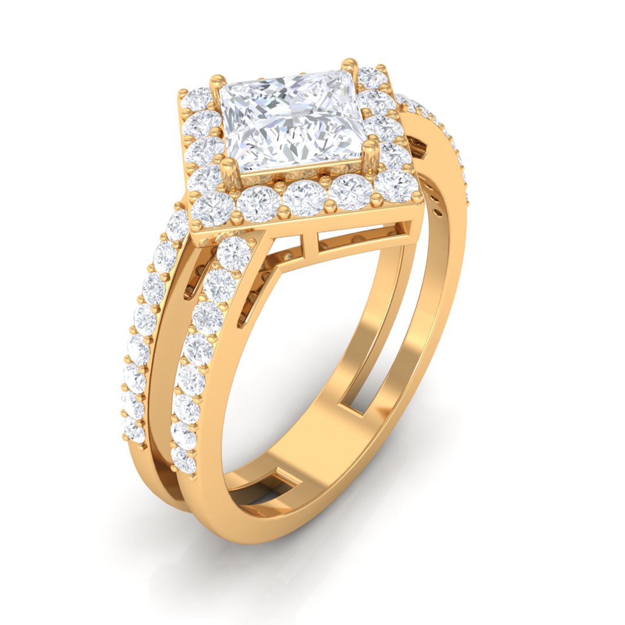 2.50 CT Princess Cut Zircon Double Engagement Band Ring AAAA - Rosec Jewels