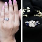 Certified 1.7 Carat Cushion Cut Lab Grown Diamond Engagement Ring with Blue Sapphire Lab - ( EF-VS ) - Rosec Jewels
