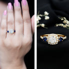 Certified 1.7 Carat Cushion Cut Lab Grown Diamond Engagement Ring with Blue Sapphire Lab - ( EF-VS ) - Rosec Jewels