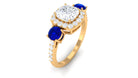 Moissanite Cushion Engagement Ring With Lab Grown Blue Sapphire Lab Created Blue Sapphire - ( AAAA ) - Quality - Rosec Jewels