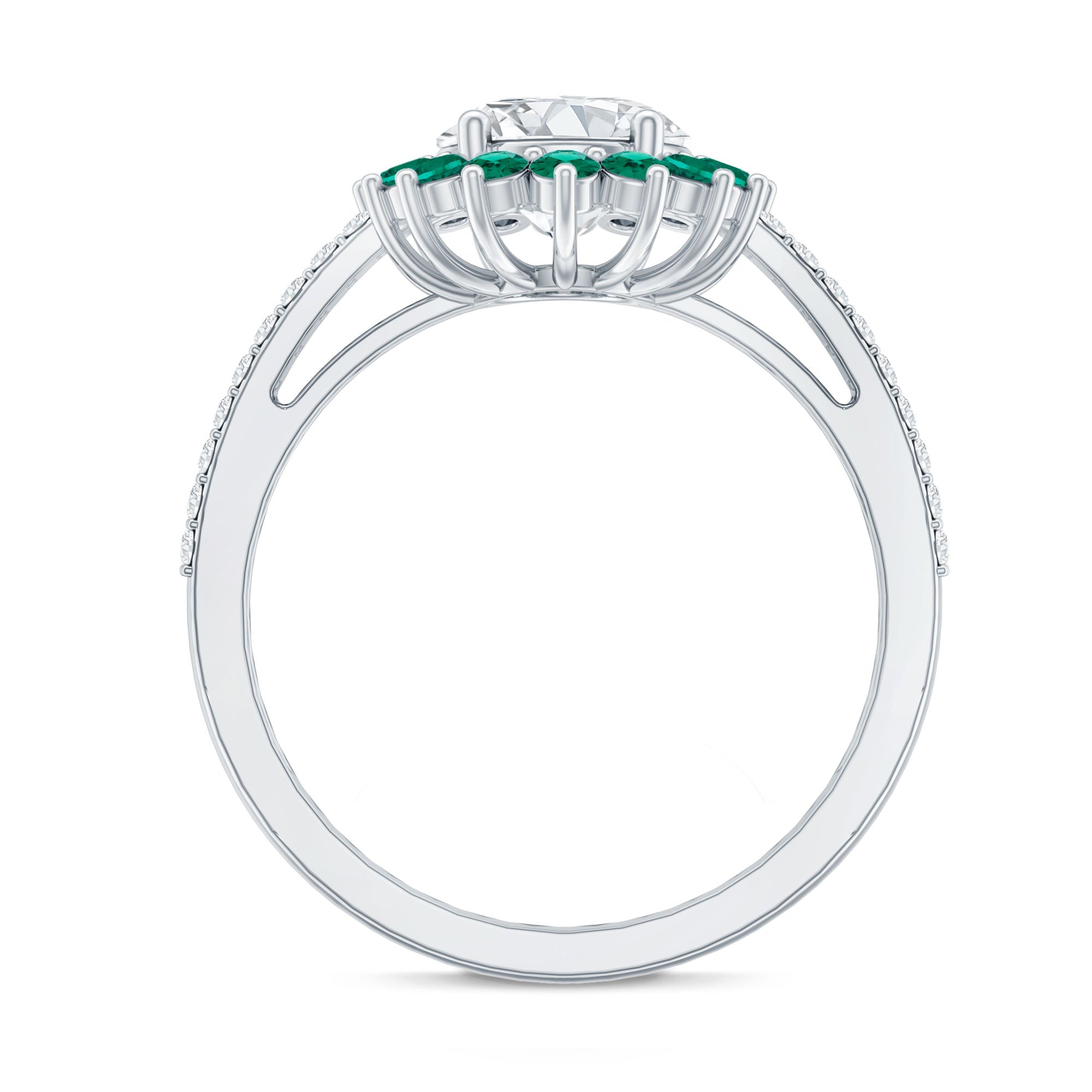Certified 2 Carat Lab Grown Diamond Engagement Ring with Emerald Halo Lab - ( EF-VS ) - Rosec Jewels