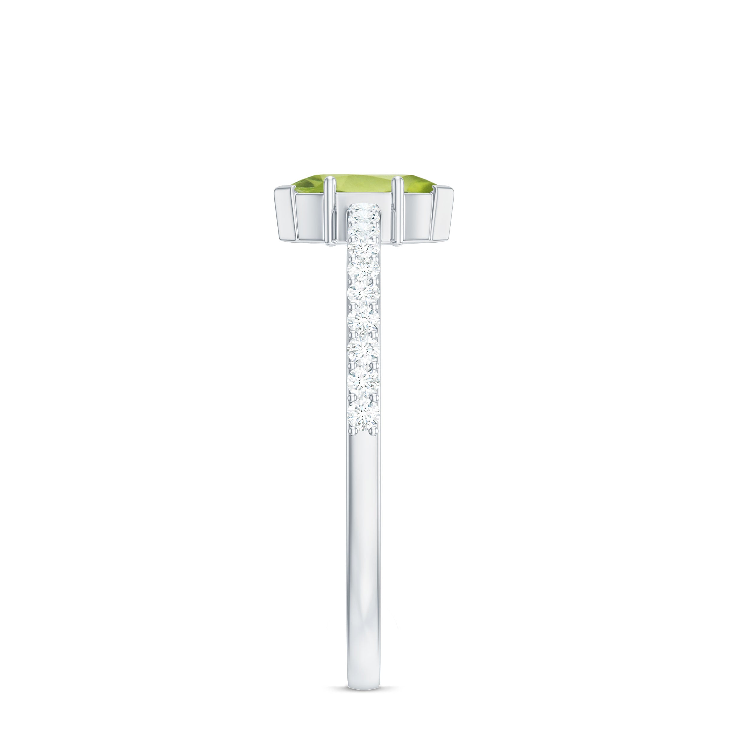 Genuine 0.7 Carat Marquise Peridot Promise Ring with Diamond AAA - Rosec Jewels