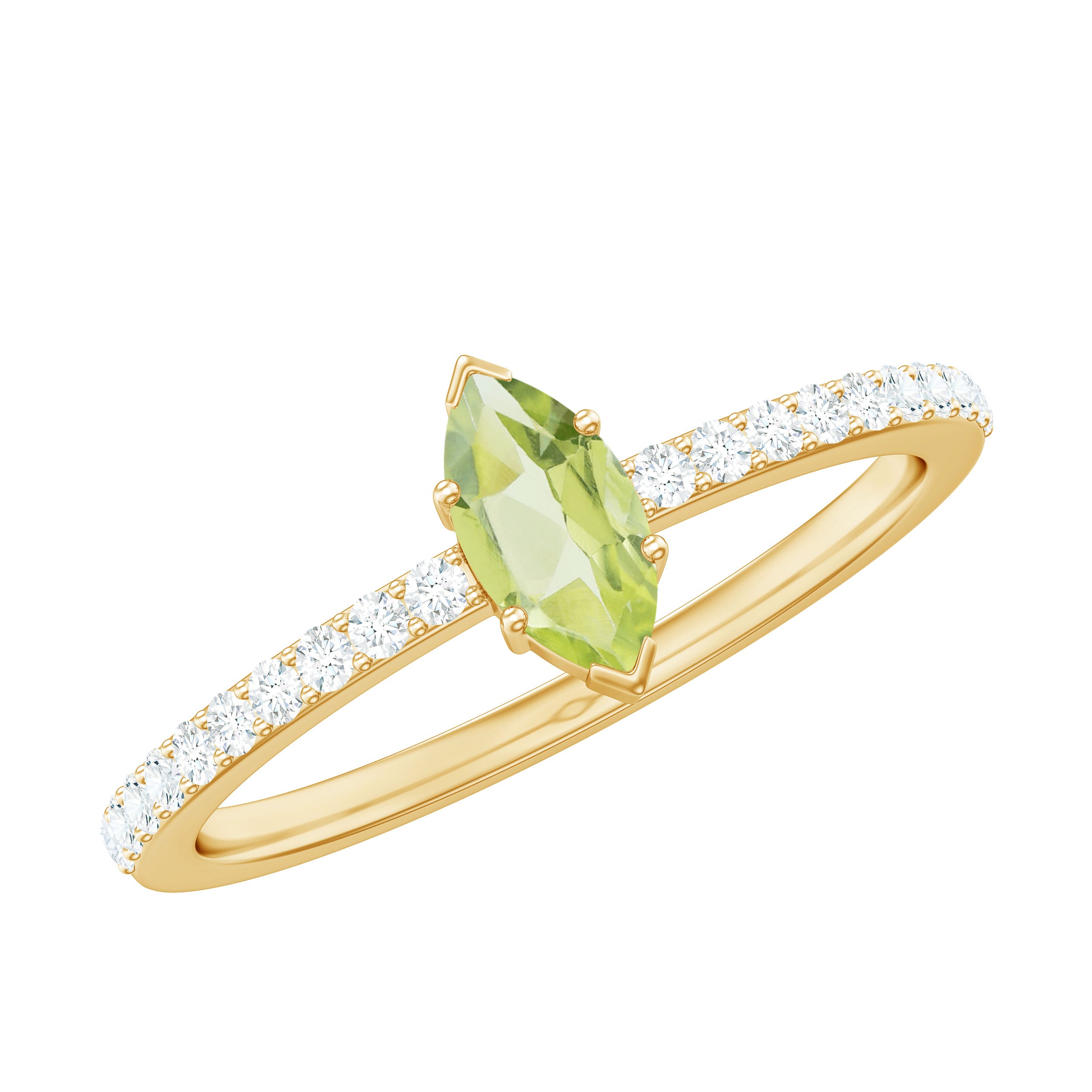 Genuine 0.7 Carat Marquise Peridot Promise Ring with Diamond AAA - Rosec Jewels