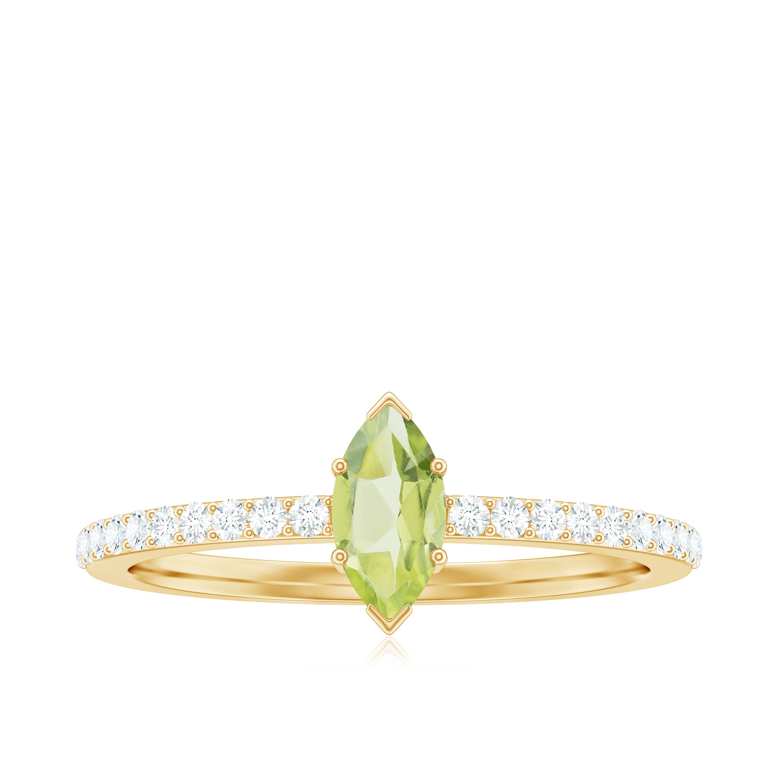 Genuine 0.7 Carat Marquise Peridot Promise Ring with Diamond AAA - Rosec Jewels